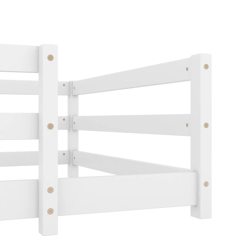 Twin Size Montessori Floor Bed With Fence - White