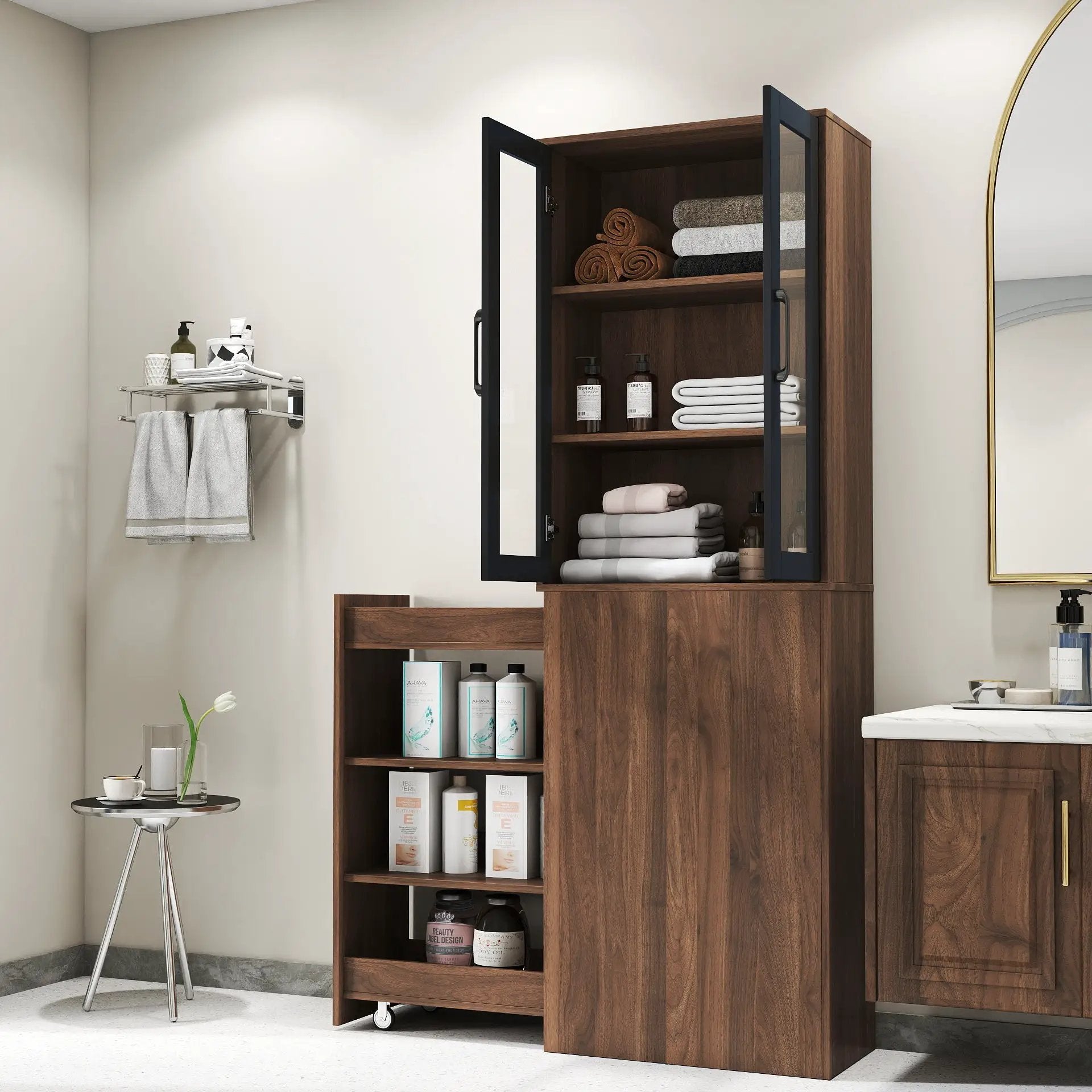 70.87" High Display Storage Cabinet with Multi-Tier Shelves and Glass Doors by HouseOfZazla
