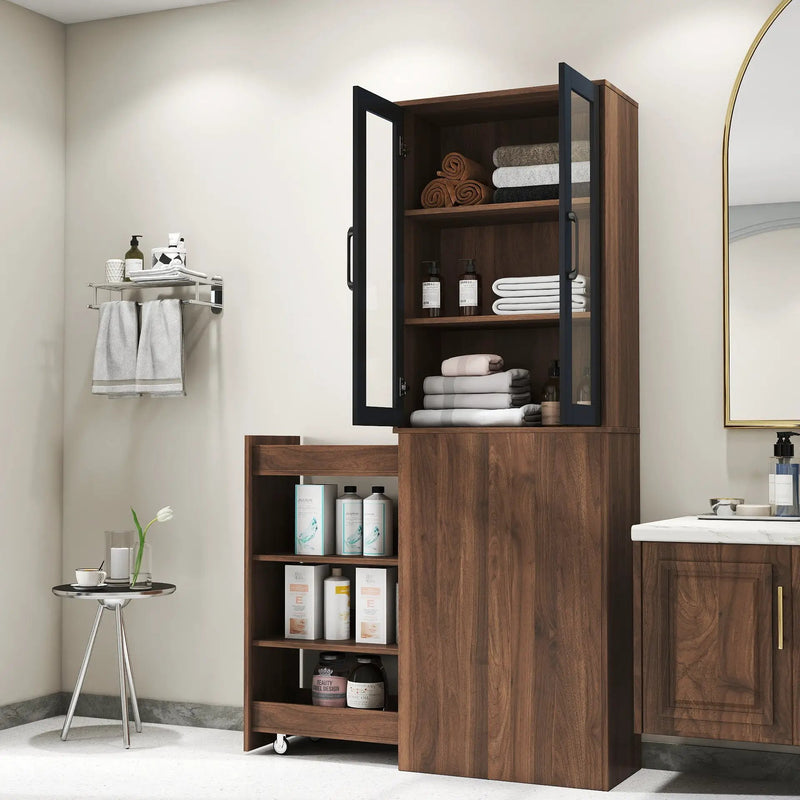 70.87" High Display Storage Cabinet with Multi-Tier Shelves and Glass Doors by HouseOfZazla