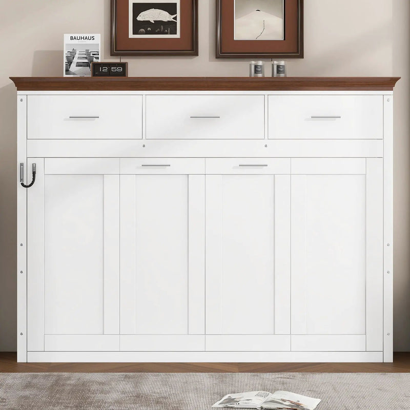 Twin Size Murphy Bed With 3 Drawers - White