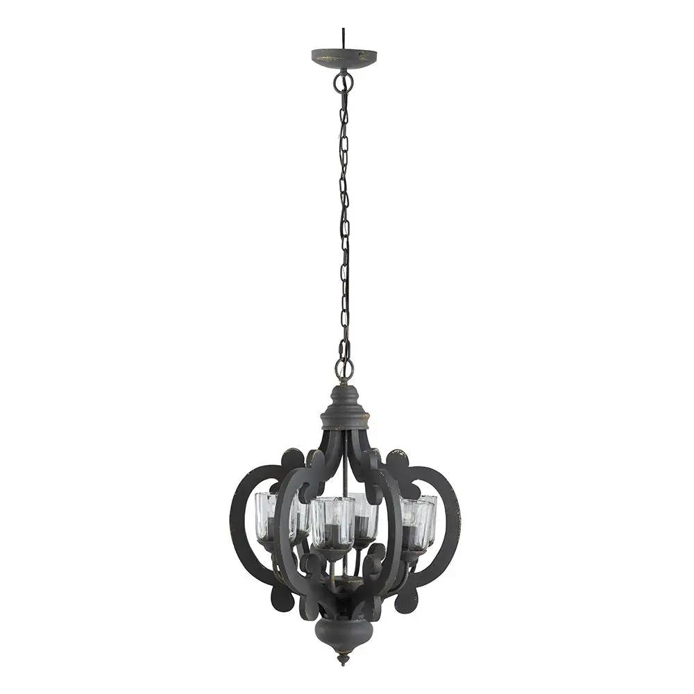 Farmhouse Chandelier, 6 Light Wood Chandelier Pendant Light Fixture With Adjustable Chain For Dining Room Living Room Entryway, Bulb Not Included by Unique Piece Furniture