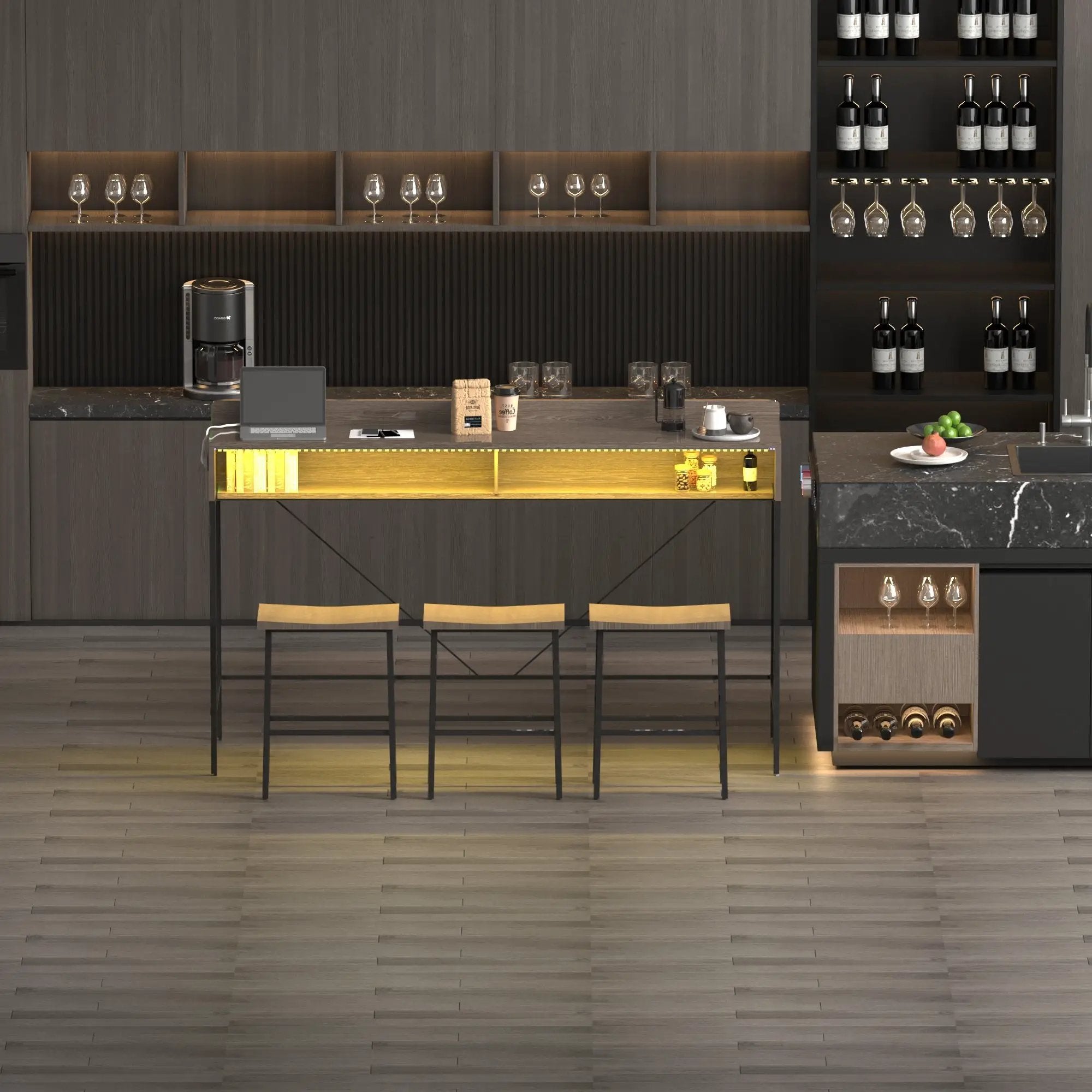 59 Inch Bar Table with Stools and LED Light by HouseOfZazla