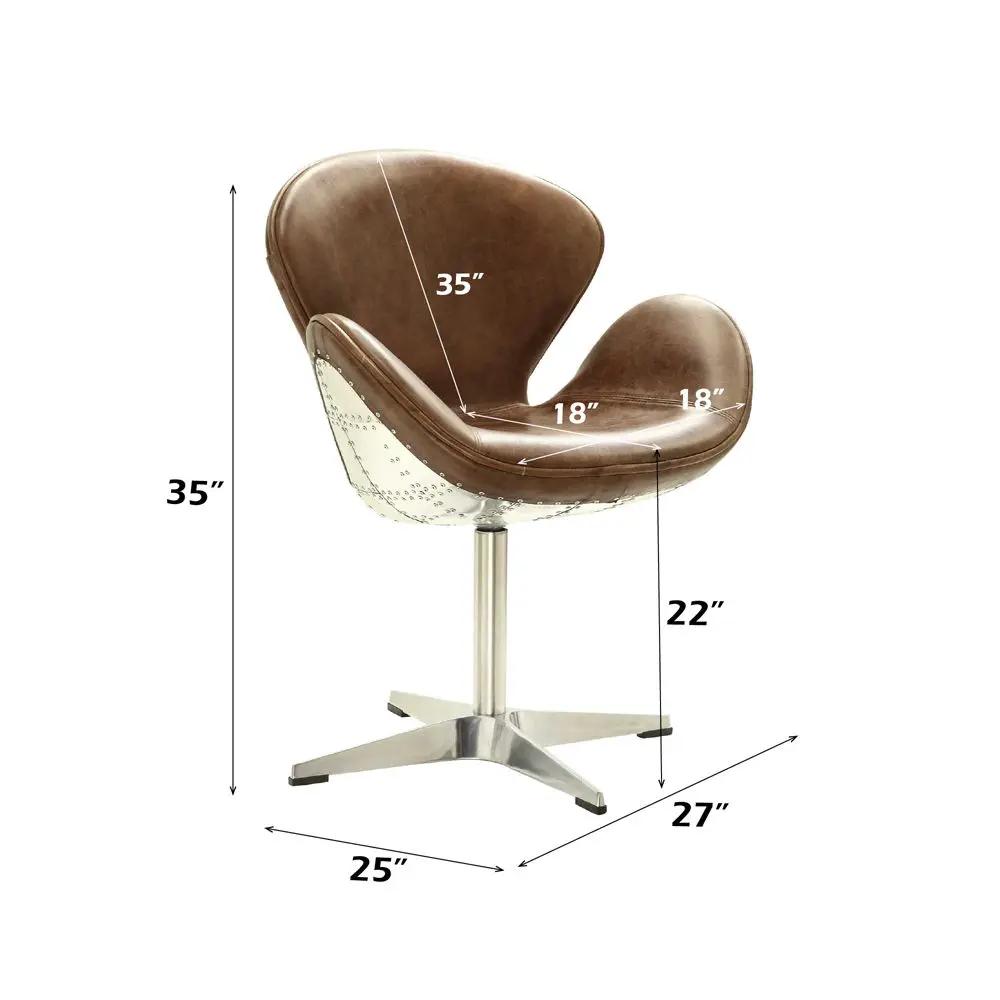 Brancaster - Accent Chair With Swivel - Retro Brown Top Grain Leather & Aluminum by Unique Piece Furniture