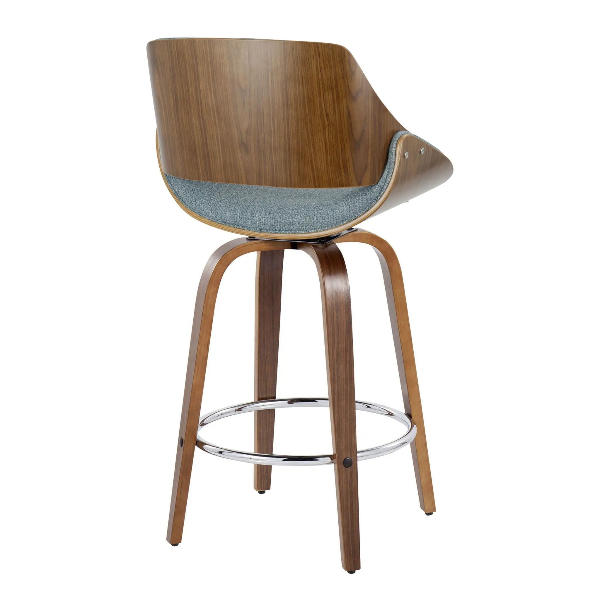 Fabrizzi - Mid Century Modern Fixed Height Counter Stool With Swivel With Round Footrest (Set of 2) by HouseOfZazla