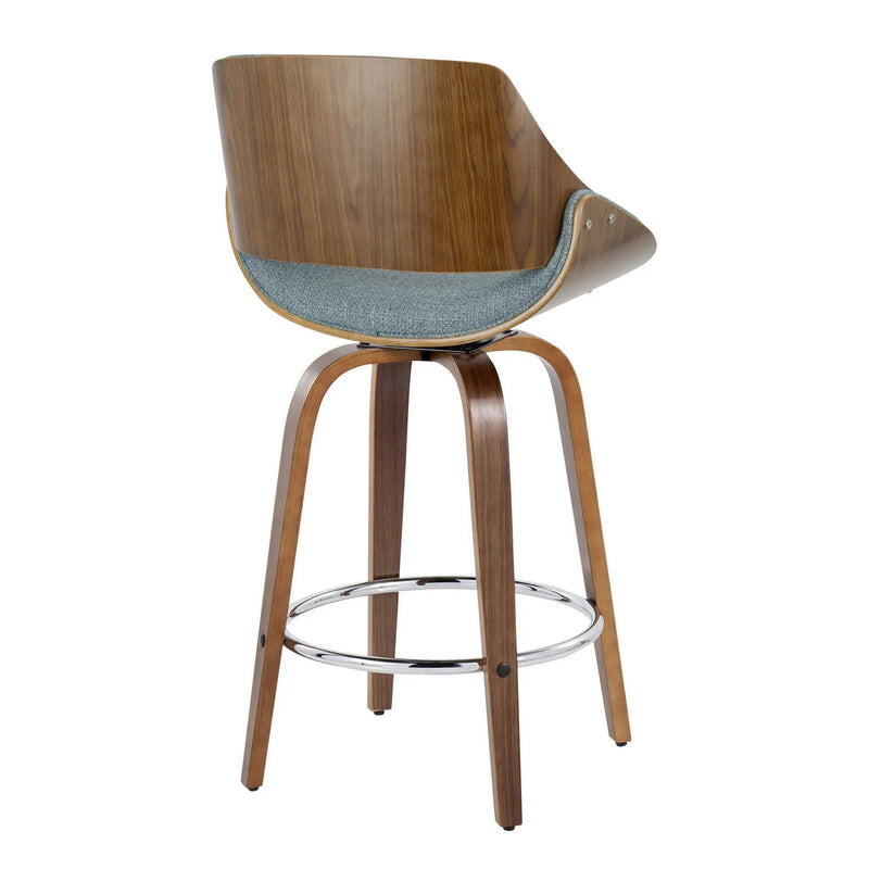 Fabrizzi - Mid Century Modern Fixed Height Counter Stool With Swivel With Round Footrest (Set of 2) by HouseOfZazla