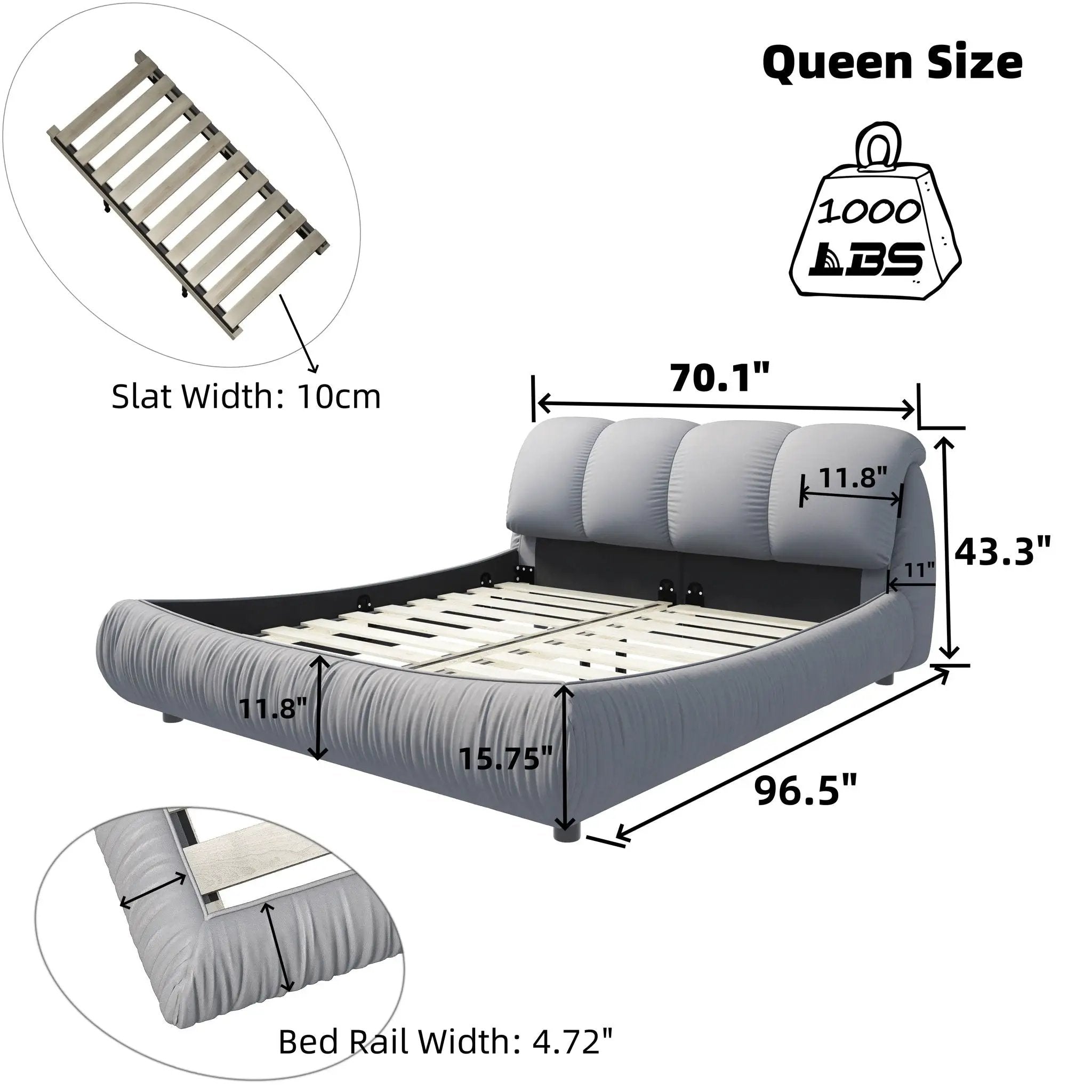Luxury Upholstered Platform Bed With Oversized Padded Backrest And Solid Wood Frame by HouseOfZazla
