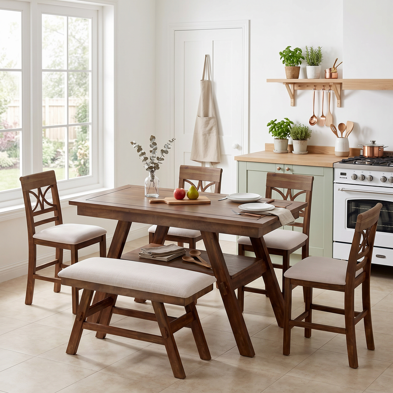 Topmax 6-Piece Wood Counter Height Dining Table Set with Storage Shelf by HouseOfZazla