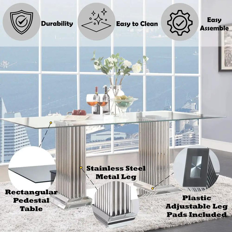 Cyrene - Dining Table - Clear Glass Top & Stainless Steel by Unique Piece Furniture
