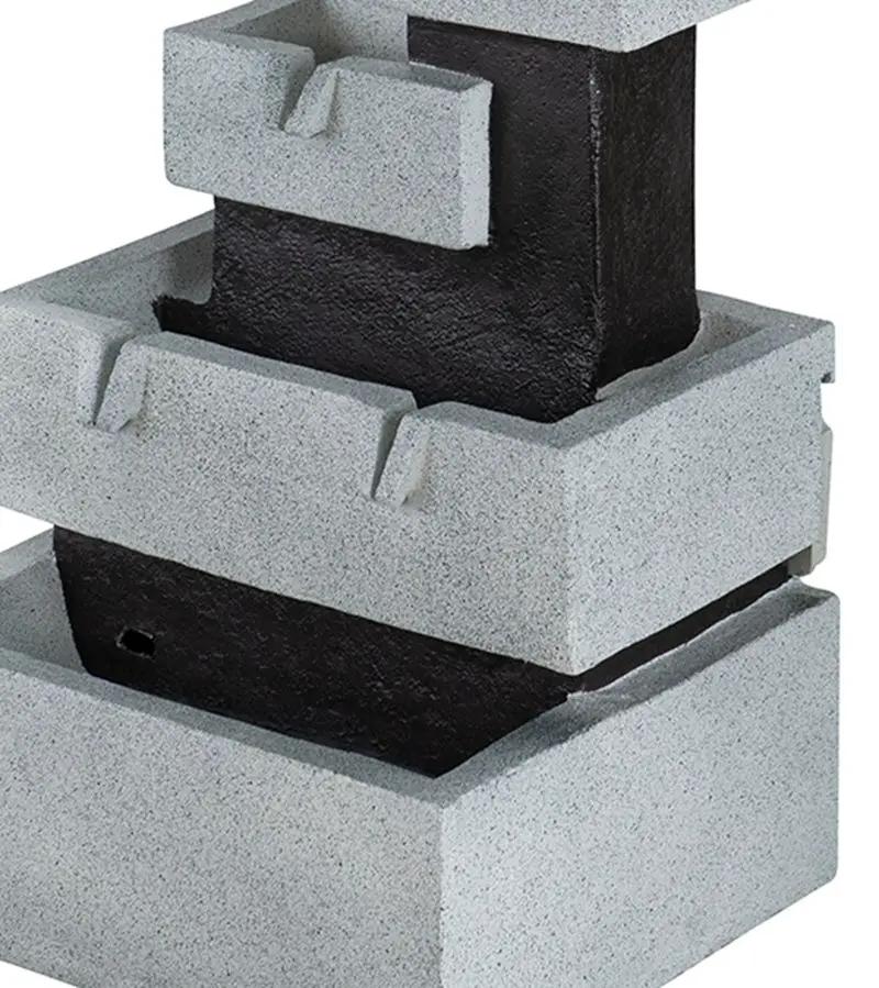 Decorative 4 Tier Block Fountain With Light, For Indoor And Outdoor - Black / Gray by HouseOfZazla