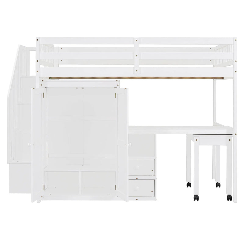 Loft Bed With Stairs, Bookshelf, Drawers, Desk & Wardrobe, Space Saving Multifunctional Furniture by HouseOfZazla