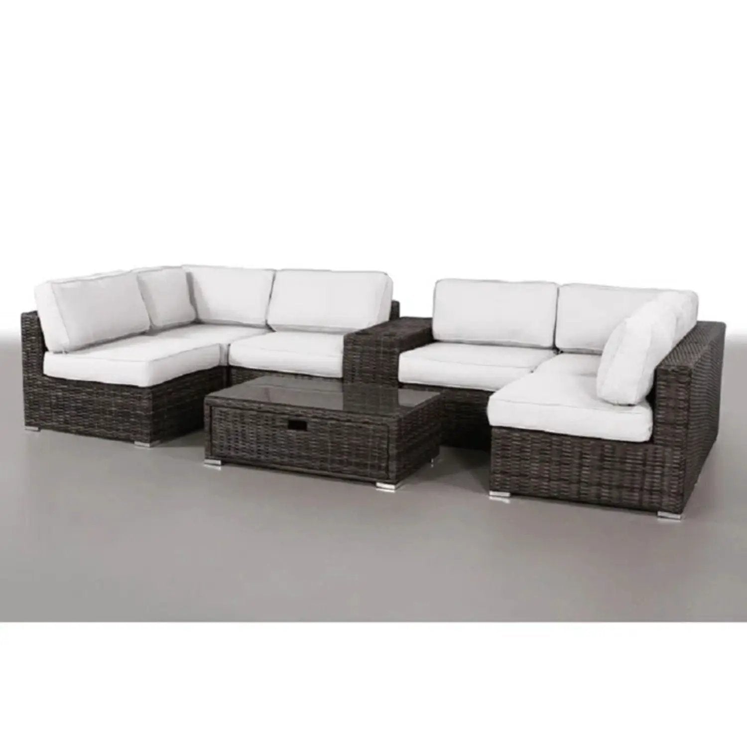 Elegant 4 Person Wicker Patio Seating Set With Cushions And Glass Top Table by Unique Piece Furniture
