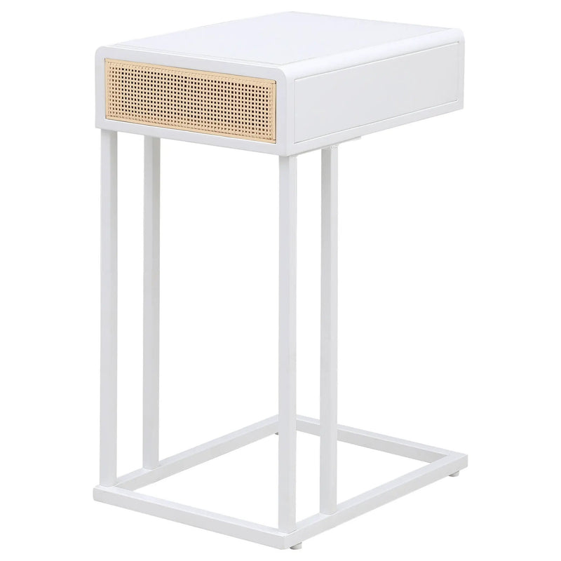 Amherst 1-drawer Radio Weave Cane Metal Side Table White by Unique Piece Furniture
