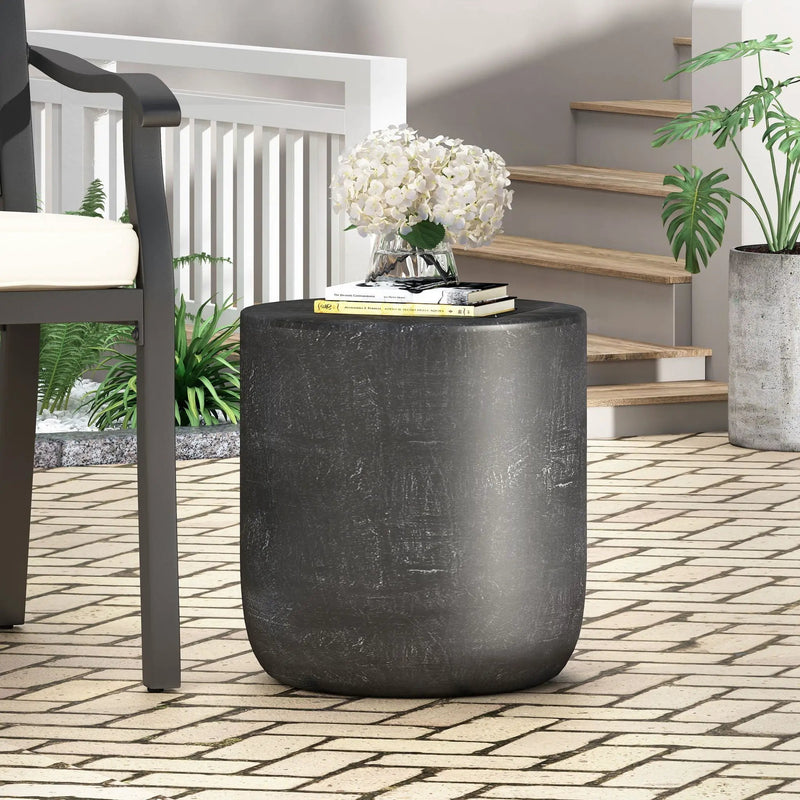 Outdoor Lightweight Concrete End Table With Natural Texture - Matte Black by HouseOfZazla