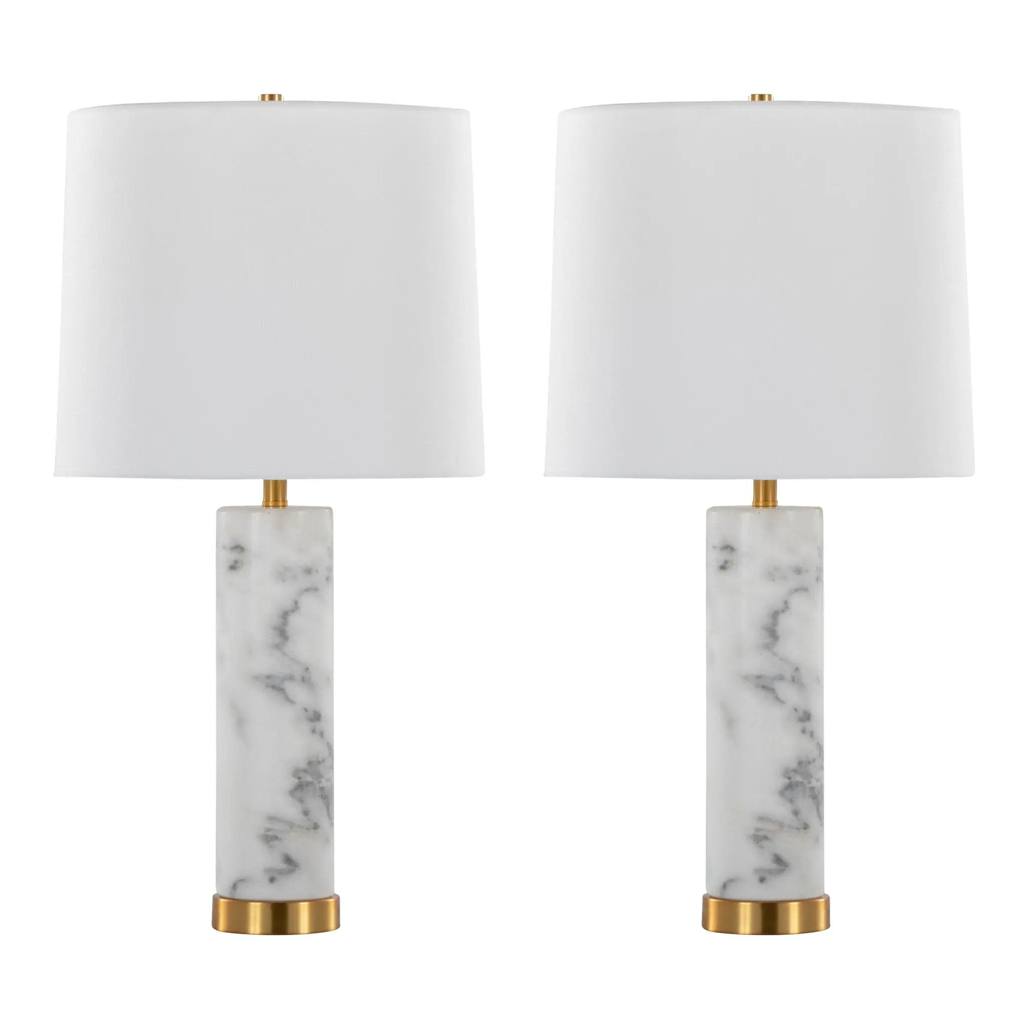 Marabella - Contemporary Marble Table Lamp (Set of 2) - Brass / White by HouseOfZazla