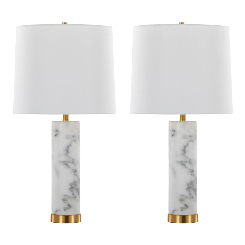 Marabella - Contemporary Marble Table Lamp (Set of 2) - Brass / White by HouseOfZazla