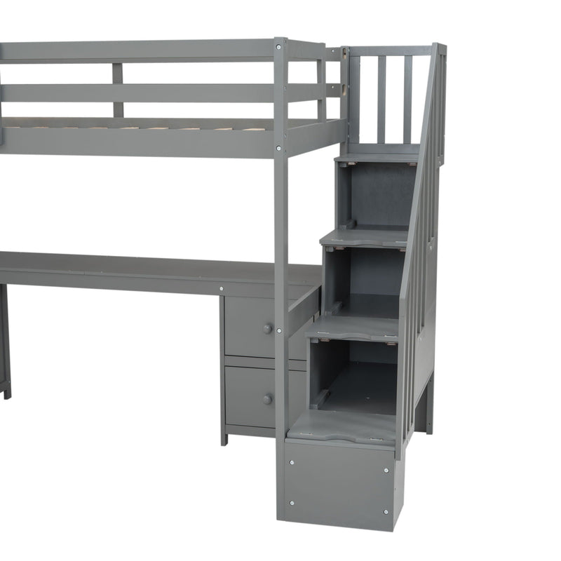 Loft Bed Frame With Built In Desk And Double Storage Drawers