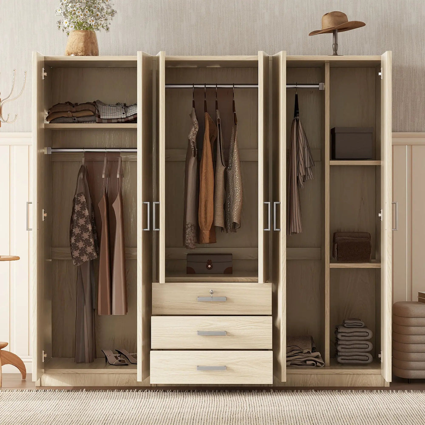 6 Doors Wardrobe Storage For Bedroom, With Big Drawers by Unique Piece Furniture