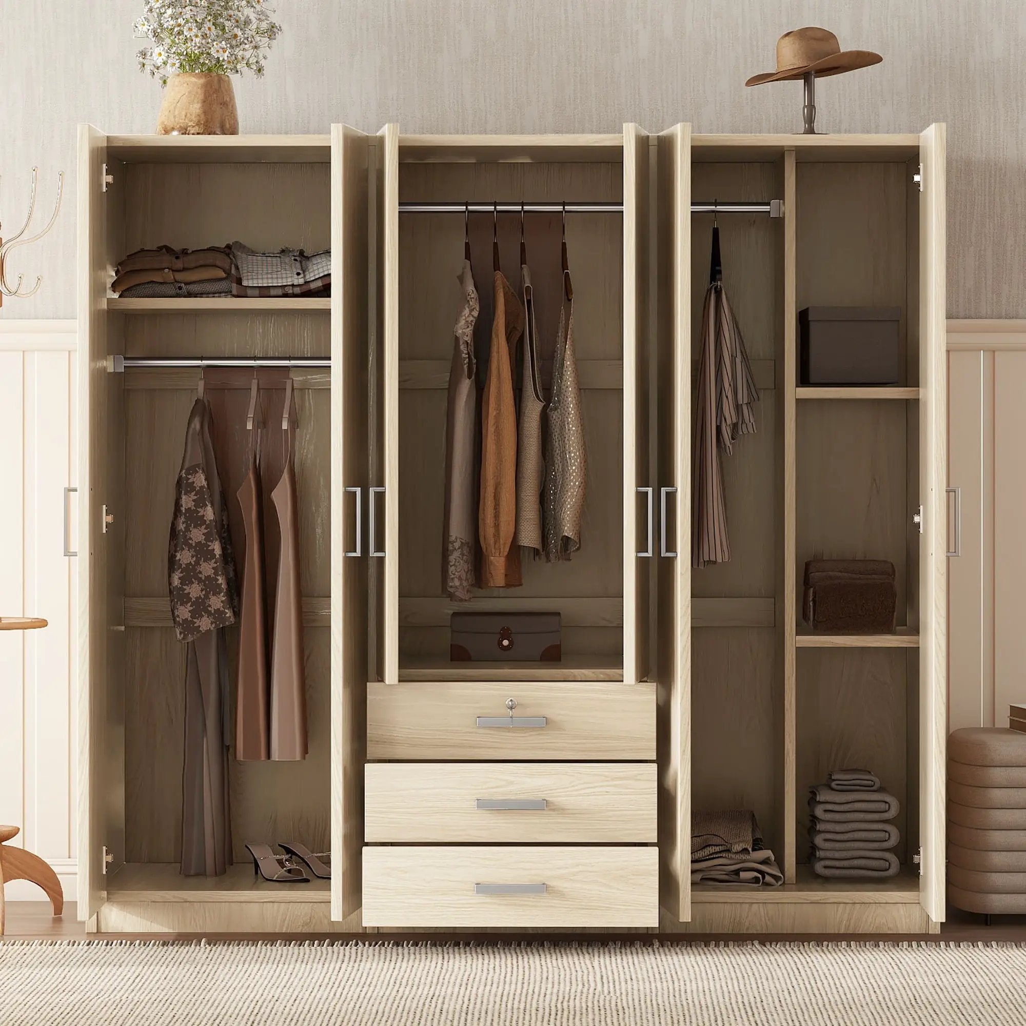 6 Doors Wardrobe Storage For Bedroom, With Big Drawers by HouseOfZazla