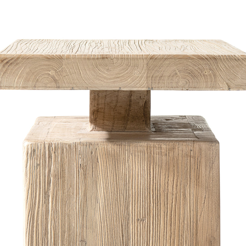 Calder 18' Solid Square Reclaimed Elm Block Plinth Side Table, Heritage Light Natural Brown by HouseOfZazla