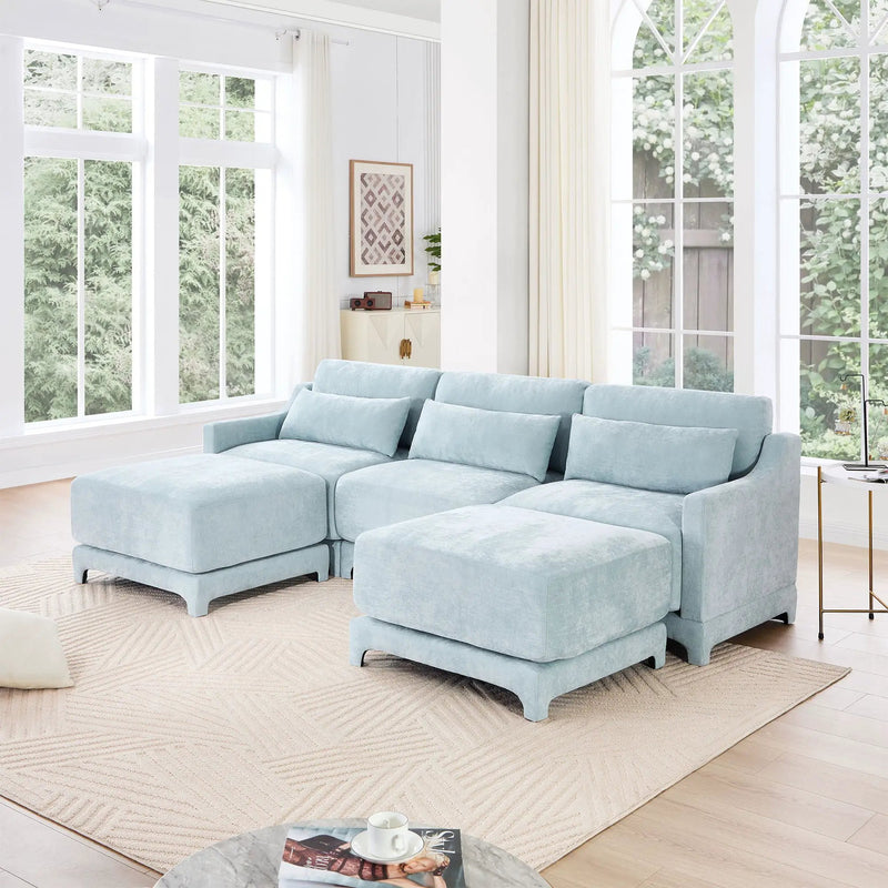 Stylish Sofa With Ottoman And Lumbar Pillows, Ergonomic Design by HouseOfZazla