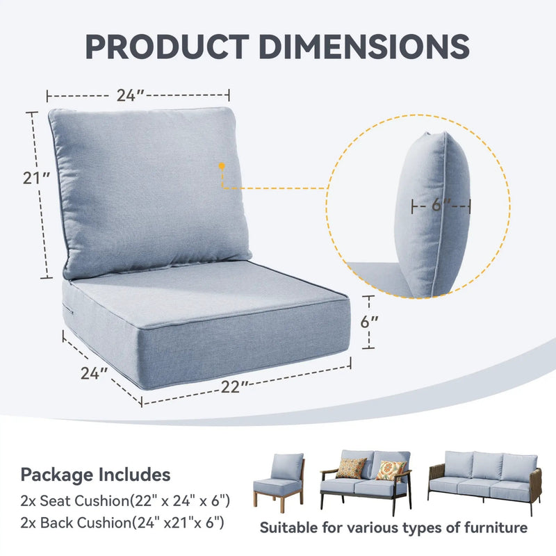 6" Thicker Outdoor Chair Cushions - Set of 2 by HouseOfZazla