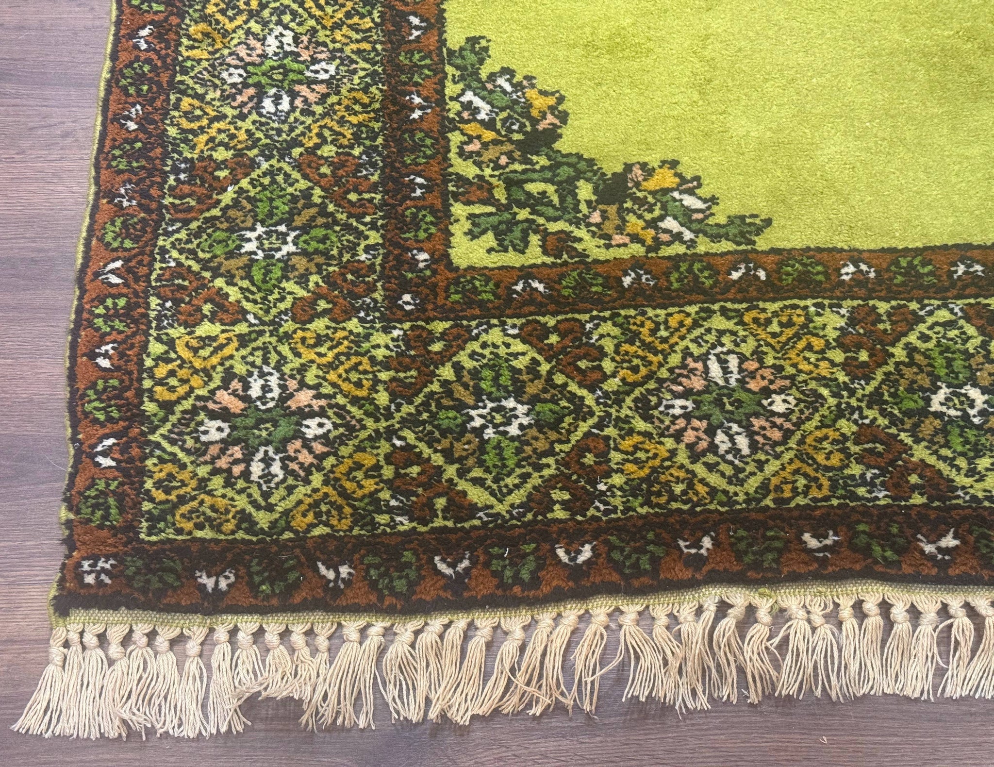 Moroccan Rug 6x8, Semi Open Field, Vintage, Lime Green, Wool Carpet by Jewel Rugs