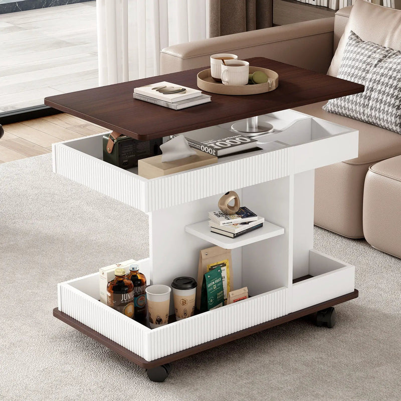 Adjustable End Table With Wheels, 360°Rotating Top And Storage Space by HouseOfZazla