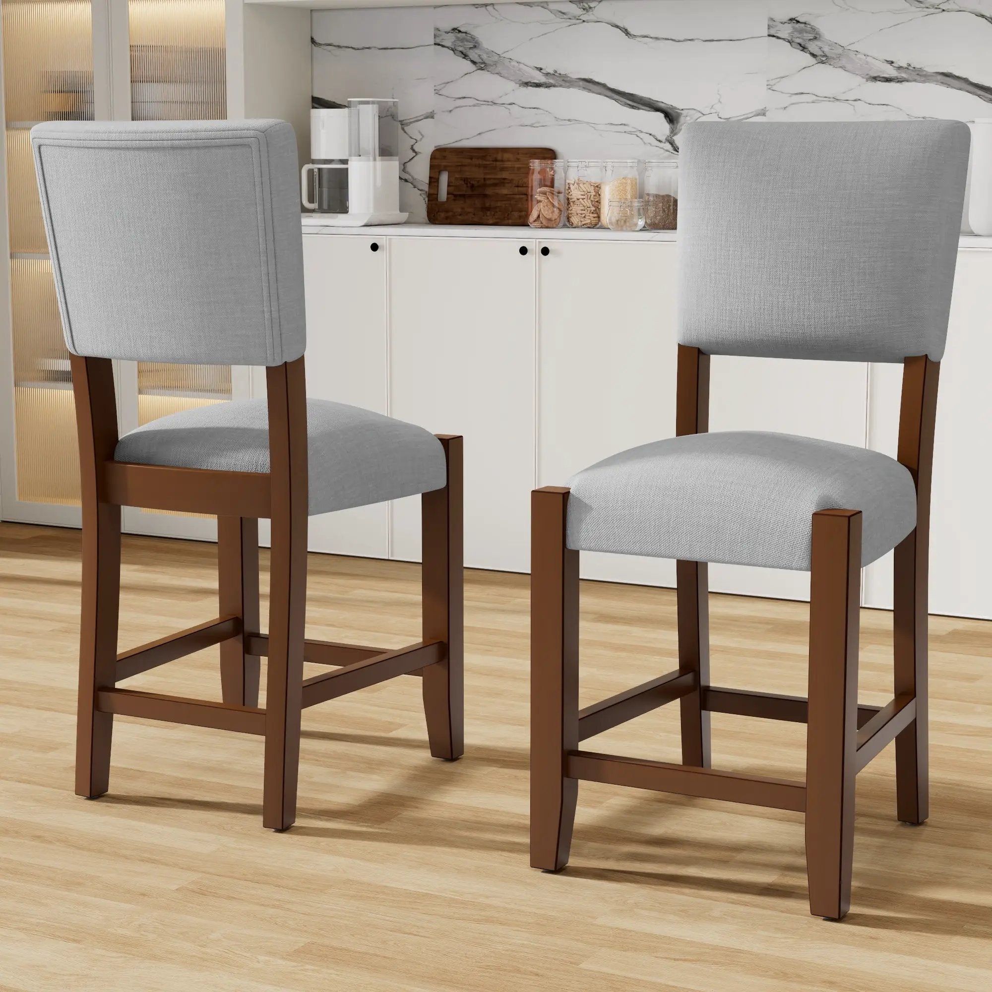 Set of 4 Mid-Century Modern Linen Upholstered Bar Stools by HouseOfZazla