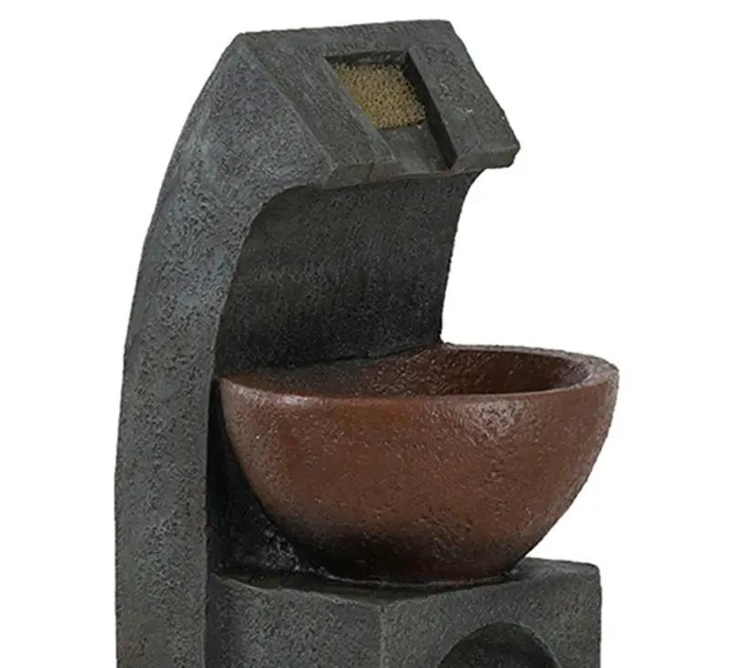 Sculptural Water Fountain With Bowl Basin, With Light And Pump, For Indoor And Outdoor - Brown / Black by Unique Piece Furniture