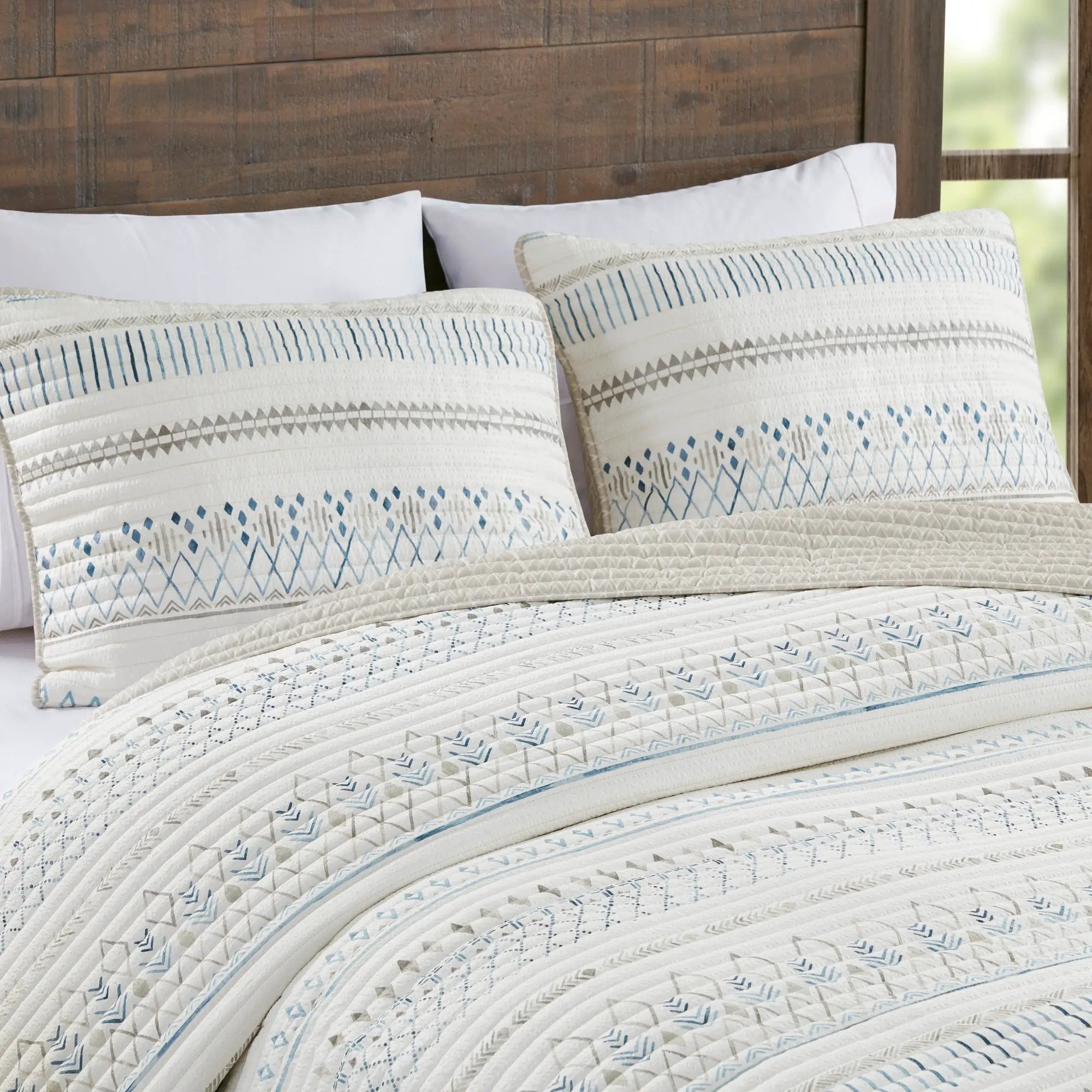 3 Piece Seersucker Quilt Set Taupe Blue King Cal King by HouseOfZazla