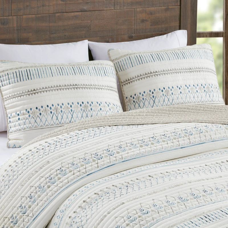 3 Piece Seersucker Quilt Set Taupe Blue King Cal King by HouseOfZazla