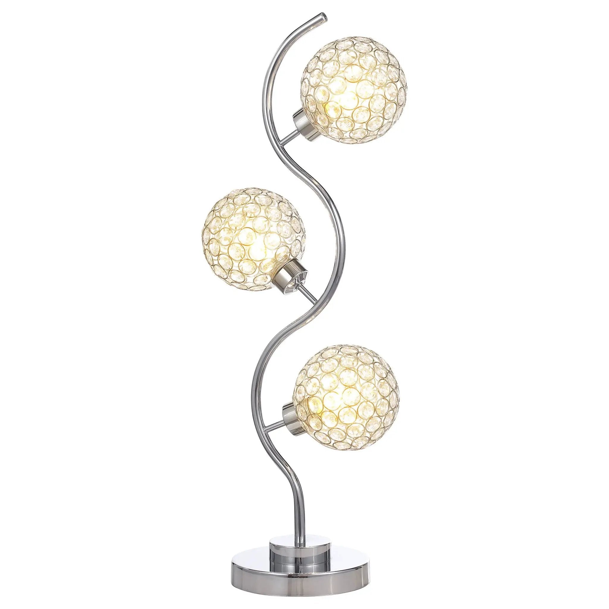 Vandy - 3 Light Curvy Table Lamp With Orb Shades - Chrome