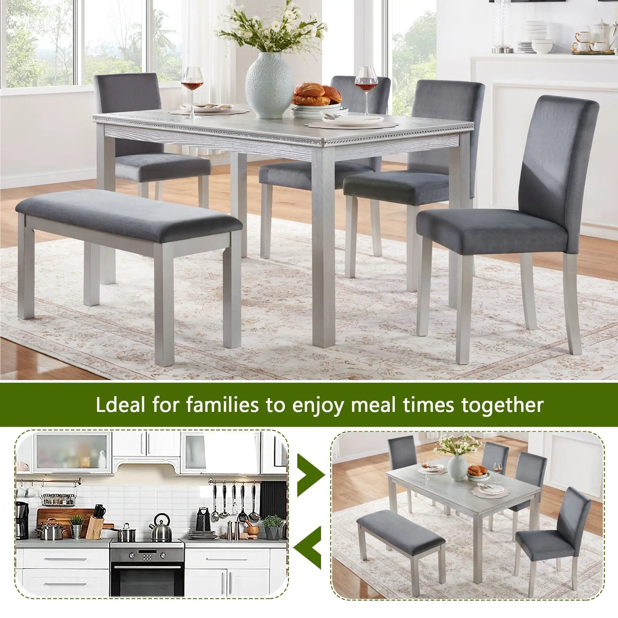 Dining Table Set, Table With A Rectangular Table And Upholstered Chairs by Unique Piece Furniture