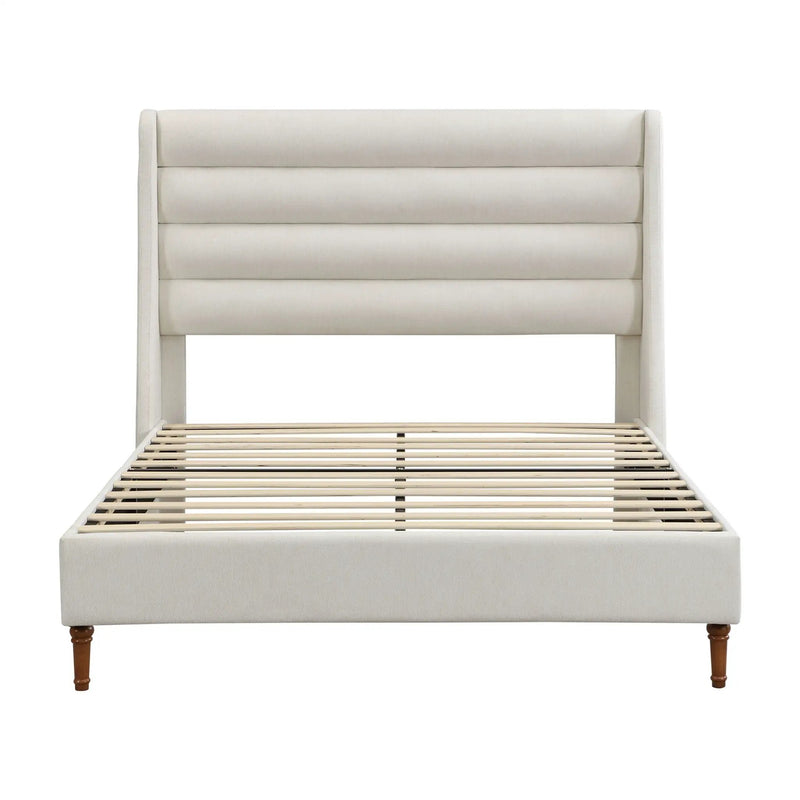 Modern Upholstered Platform Bed With Wave Shaped Headboard by HouseOfZazla