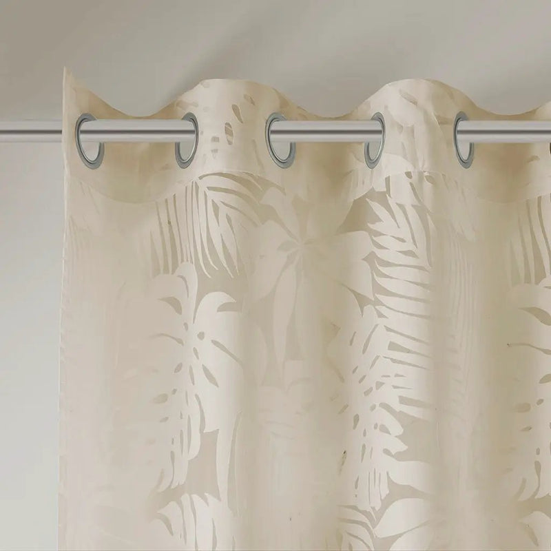 Palm Leaf Burnout Sheer Window Curtain 50x95 Natural by HouseOfZazla