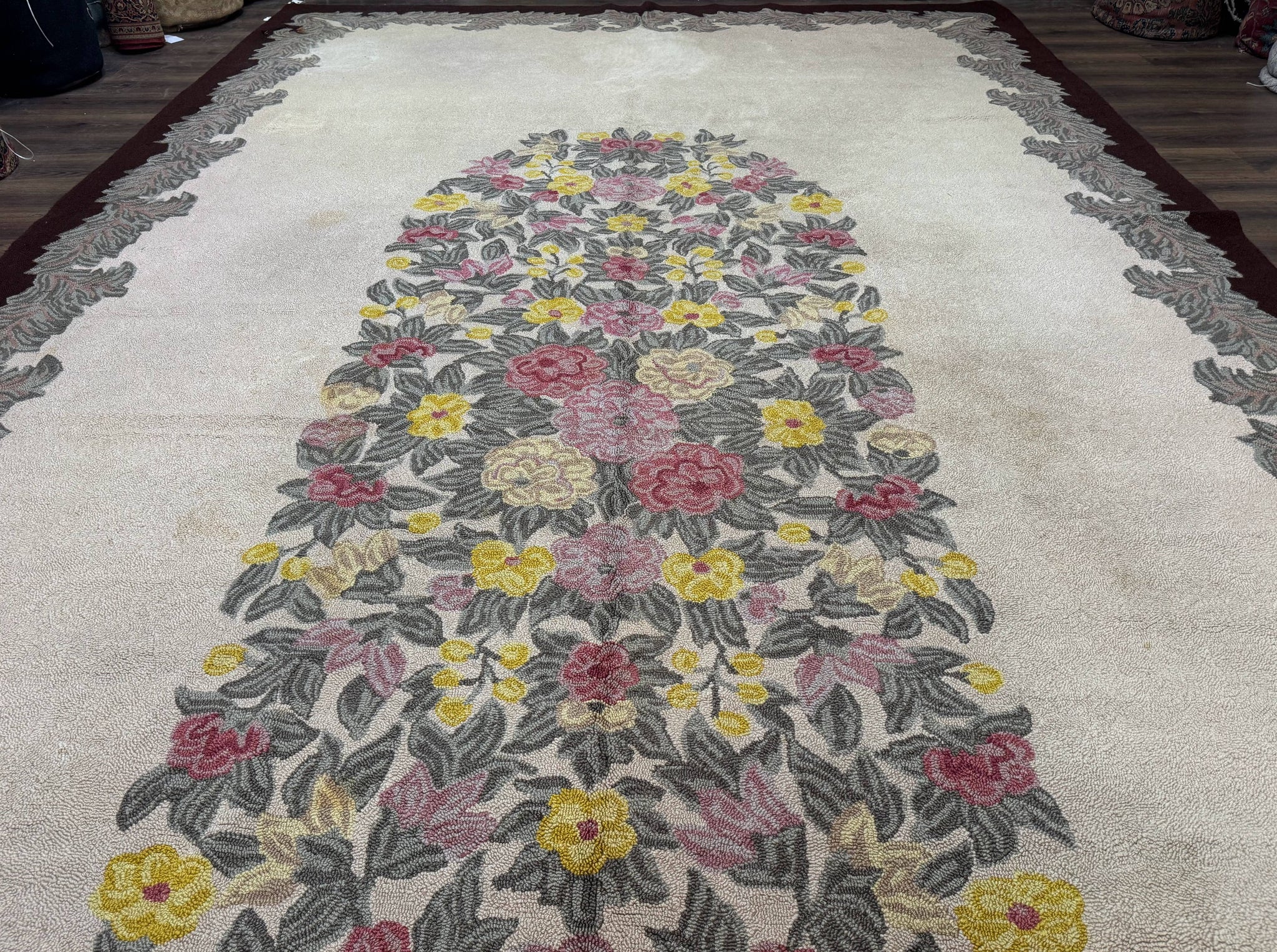 Palace Size American Hooked Rug 11x20 Aubusson Style Ivory by Jewel Rugs