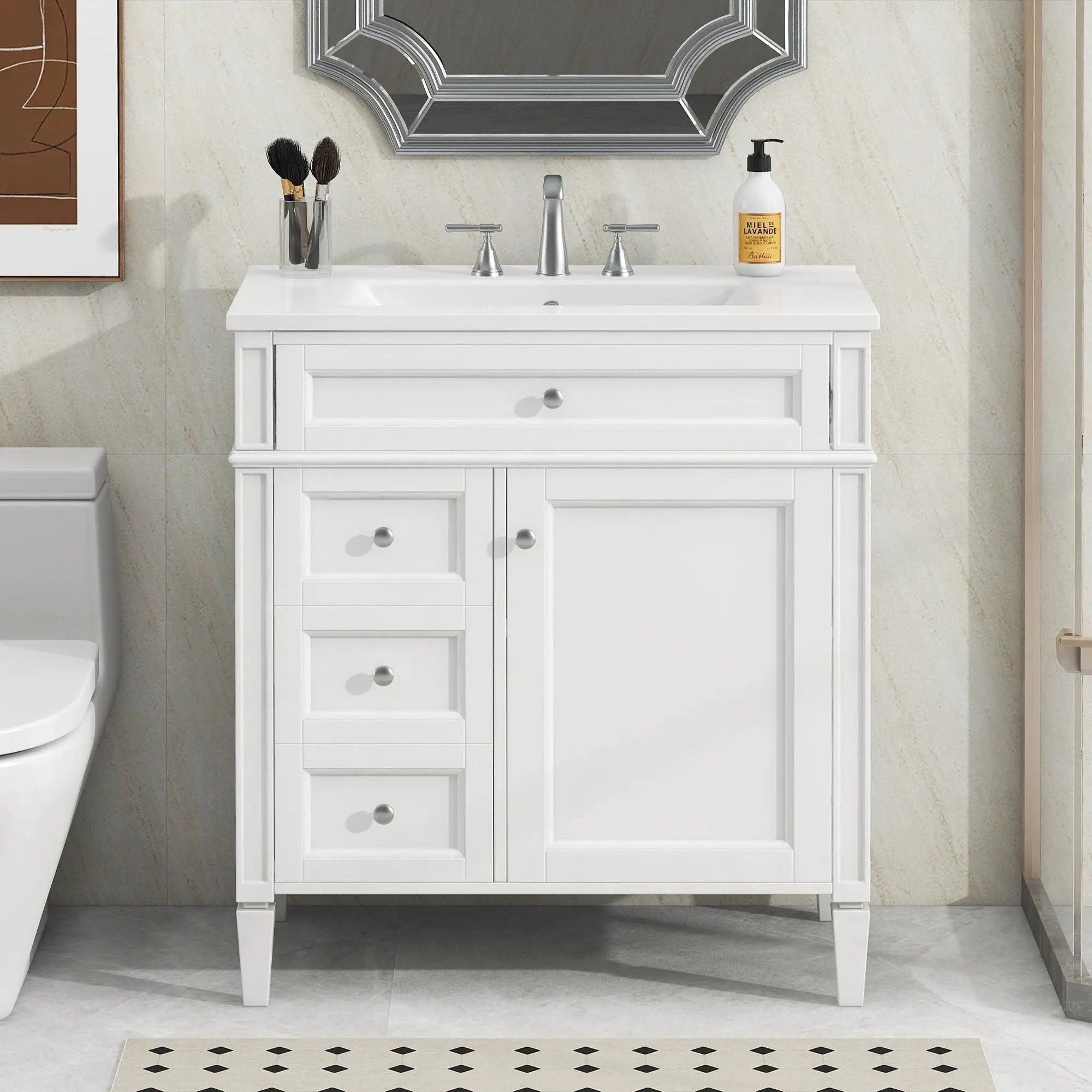Bathroom Vanity With Top Sink, Modern Bathroom Storage Cabinet With 2 Drawers And A Tip-Out Drawer by HouseOfZazla