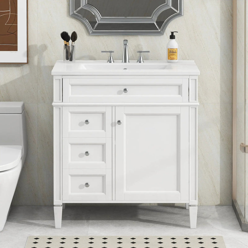 Bathroom Vanity With Top Sink, Modern Bathroom Storage Cabinet With 2 Drawers And A Tip-Out Drawer by Unique Piece Furniture
