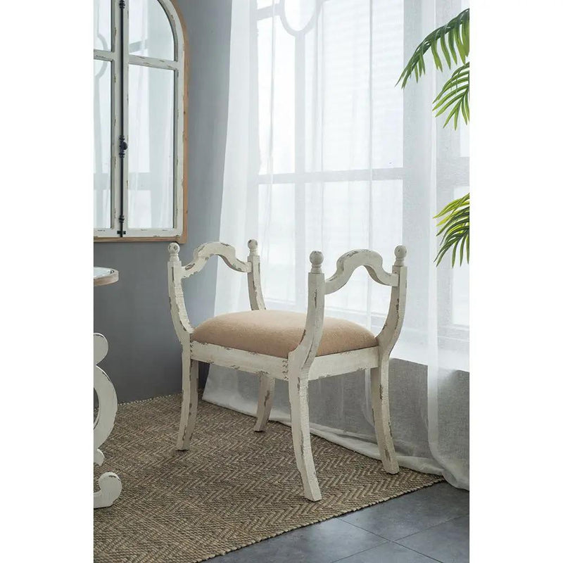 Harlow - Bench, Farmhouse / French Country Style Vanity Chair - Beige / White by HouseOfZazla