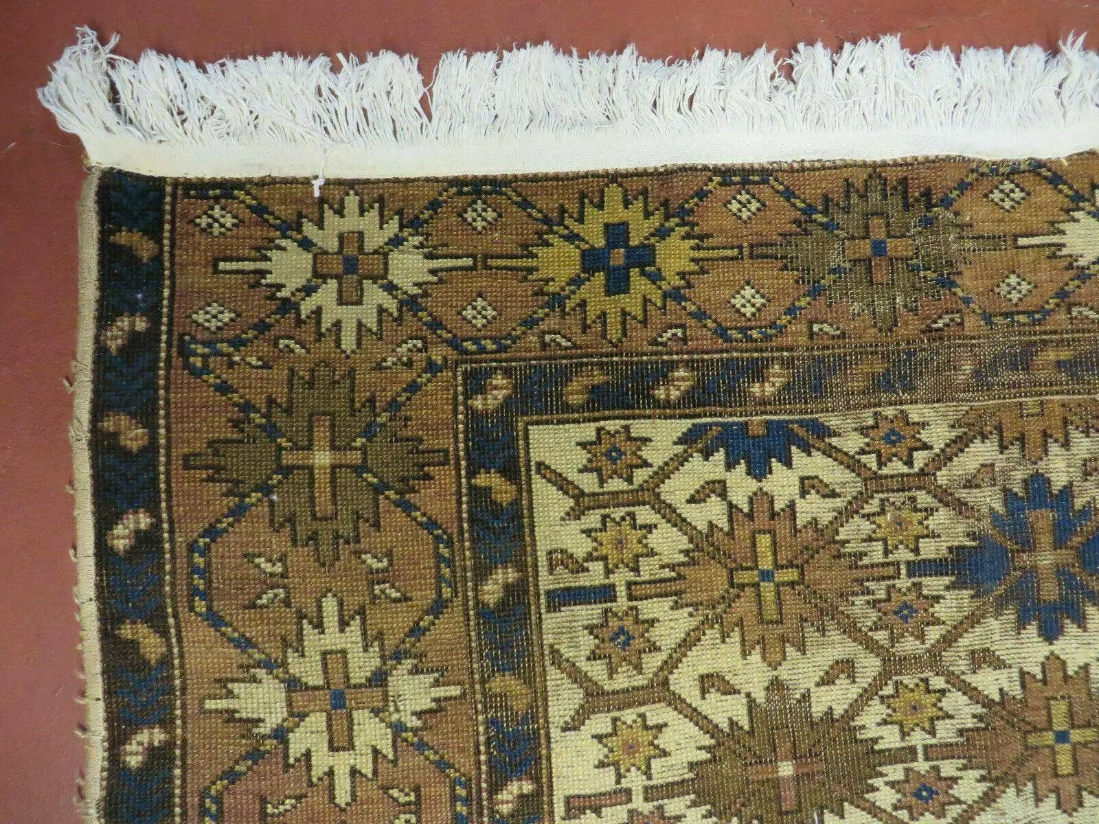4' X 5' Antique Handmade Caucasian Kazak Shirvan Wool Rug Snow Flakes by Jewel Rugs