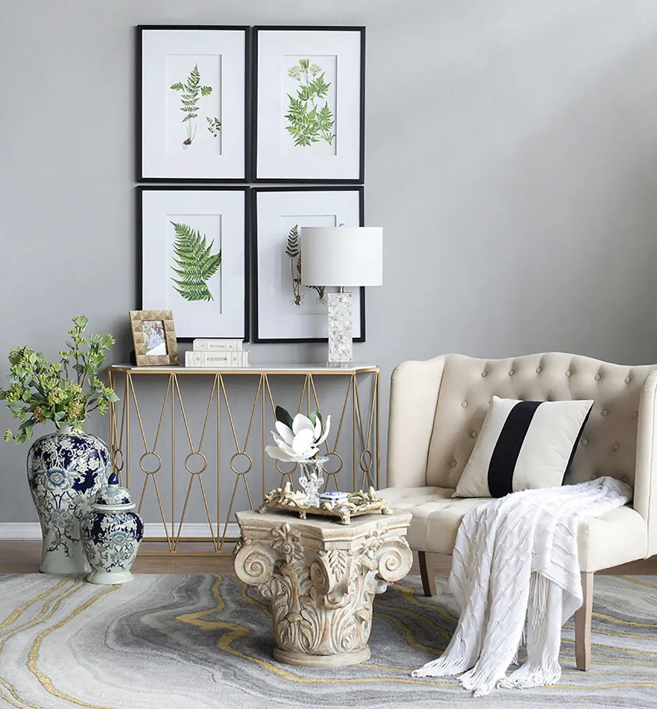 Botanical And Fern Wall Art, Wall Decor For Living Room Dining Room Entryway (Set of 4) - White / Black by HouseOfZazla