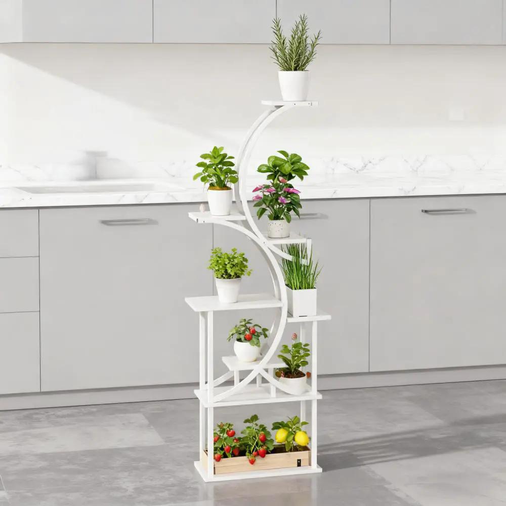 White S-Shaped Plant Stand, 8 Tier Plant Shelf by HouseOfZazla