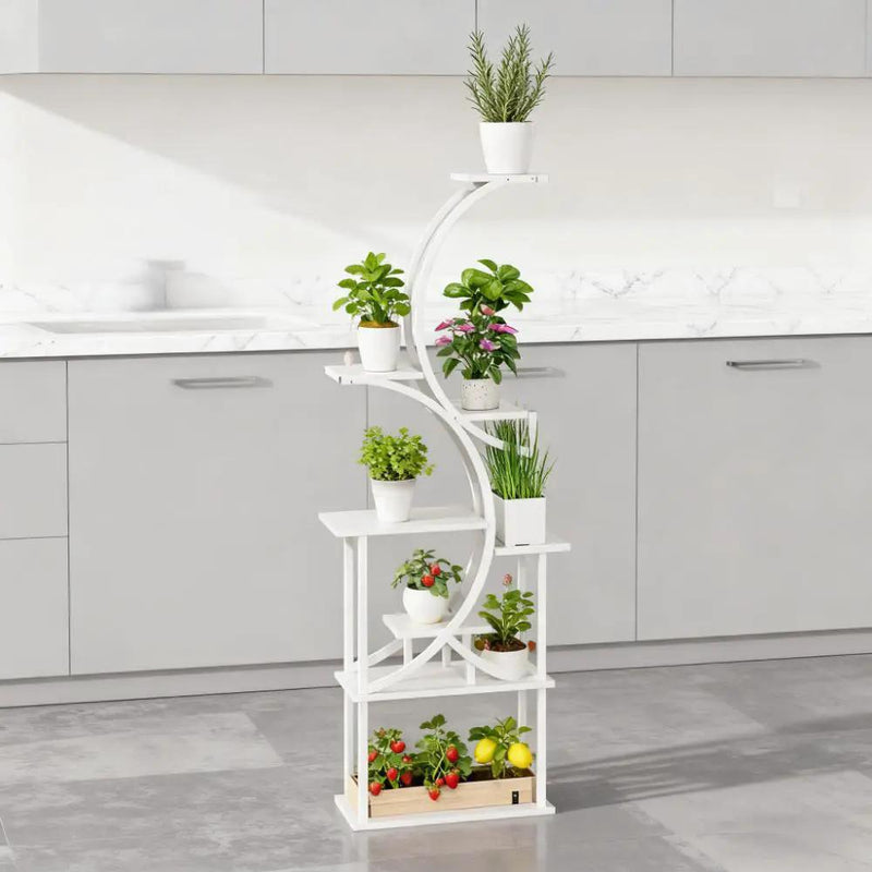 White S-Shaped Plant Stand, 8 Tier Plant Shelf by HouseOfZazla