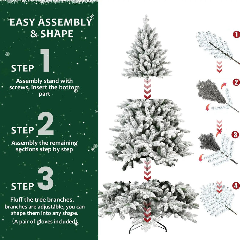 6ft Snow-Flocked Pre-Lit Christmas Tree with 1100 PE+PVC Tips by HouseOfZazla