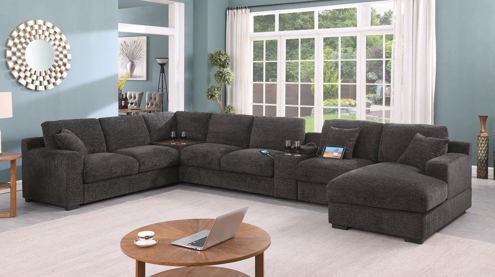Celine - Corner Sectional Sofa With Right Facing Chaise, Cupholders, And Charging Ports - Gray by Unique Piece Furniture