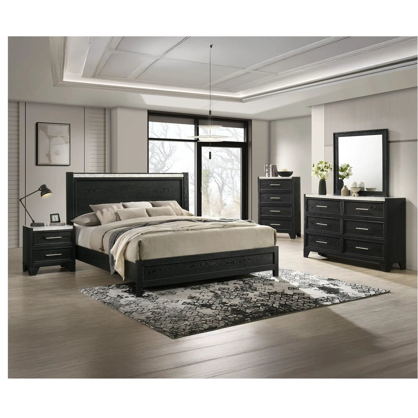 Contemporary Panel Bed With Accents by Unique Piece Furniture