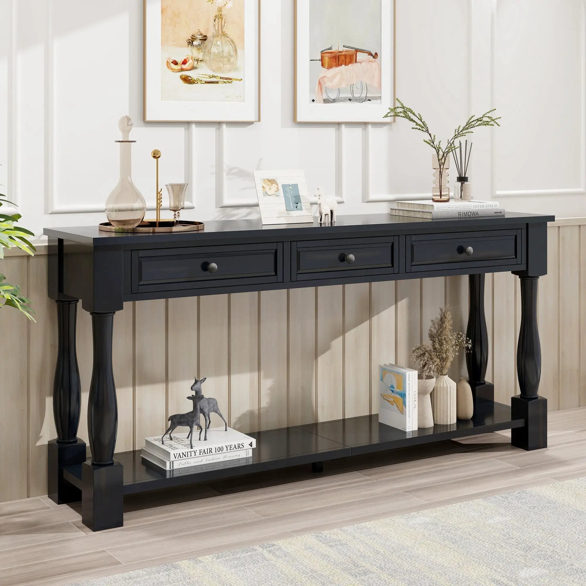 TREXM 63" Long Console Table with Drawers and Shelf by HouseOfZazla