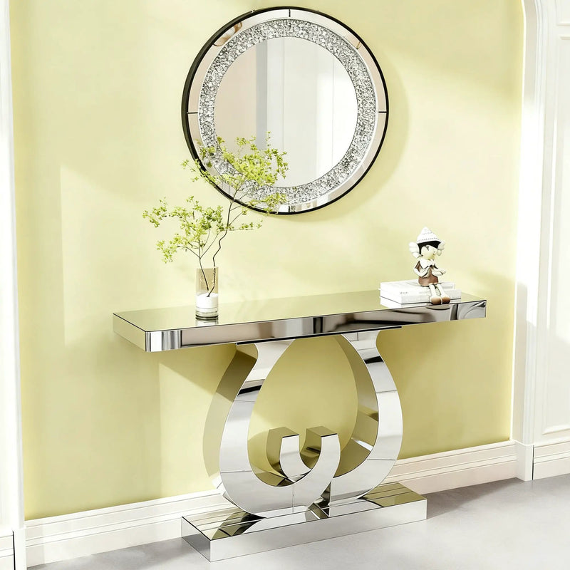 Modern Mirror Side Table with Double C-Shape Base by HouseOfZazla
