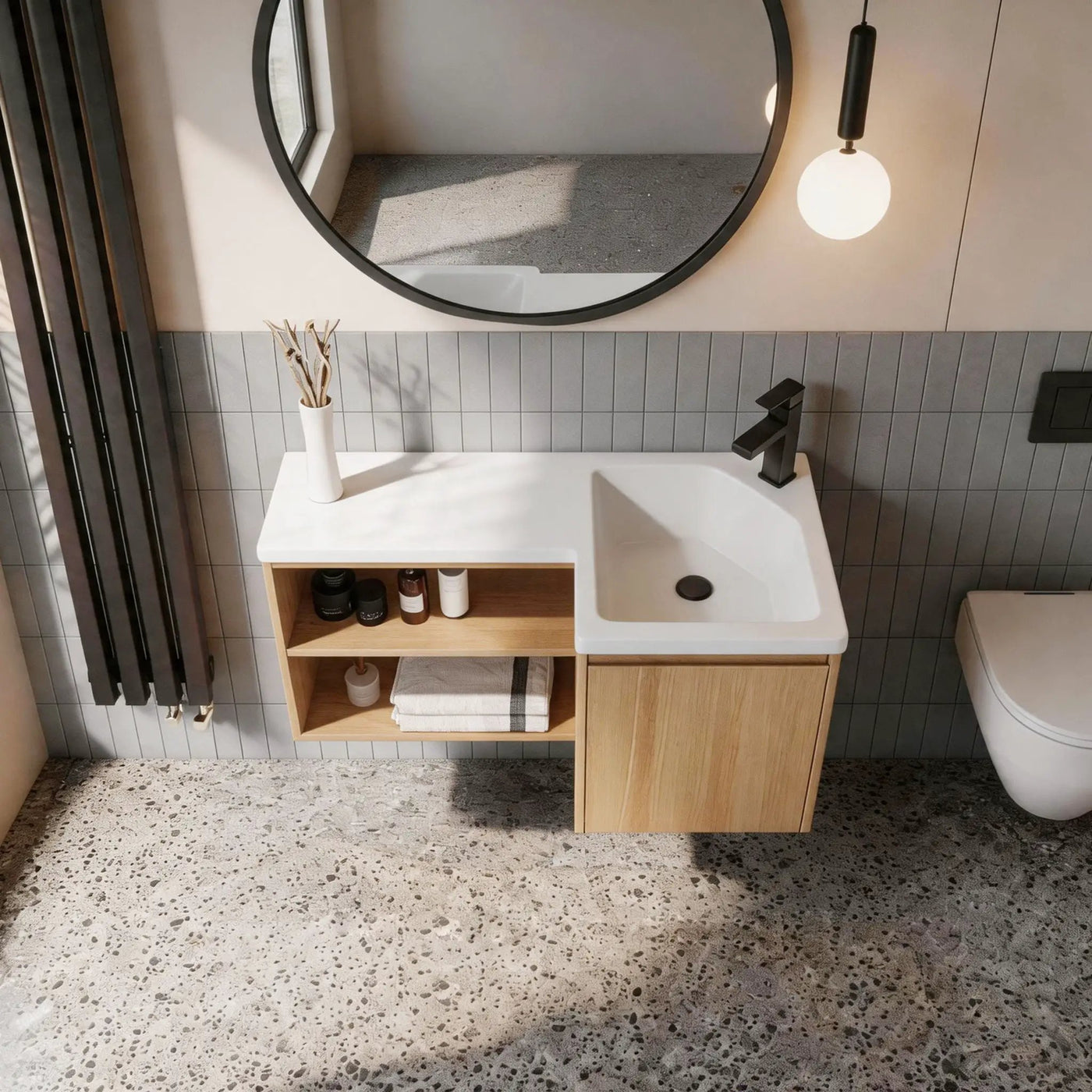 L-Shaped Wall Mounte Floating Bathroom Vanity With Integrated Sink by Unique Piece Furniture