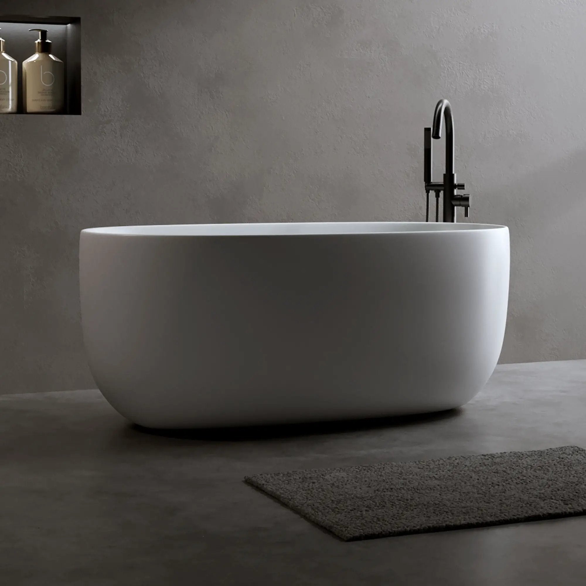 Independent Solid Surface Resin Stone Bathtub, A Modern Designed Independent Bathtub With Pop-Up Drainage And Overflow Pipes, Suitable For Small Households - Matte White by HouseOfZazla